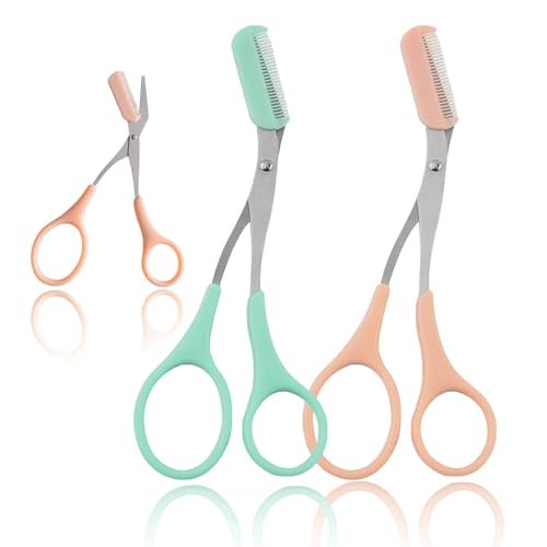 2Pcs Eyebrow Trimmer Scissors with Detachable Comb Head - Safe Eyebrow Trimming Tool for Men & Women, Stainless Steel, Easy to Operate for Beginners - Mint Green & Peach Pink - görsel 2