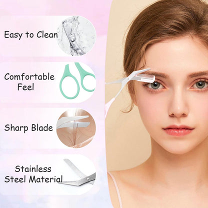 2Pcs Eyebrow Trimmer Scissors with Detachable Comb Head - Safe Eyebrow Trimming Tool for Men & Women, Stainless Steel, Easy to Operate for Beginners - Mint Green & Peach Pink