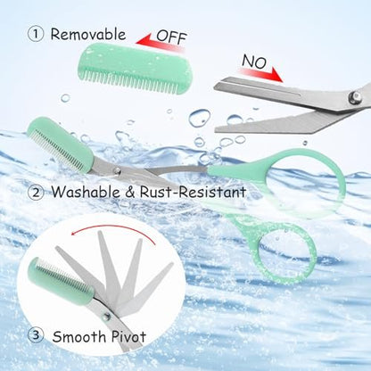 2Pcs Eyebrow Trimmer Scissors with Detachable Comb Head - Safe Eyebrow Trimming Tool for Men & Women, Stainless Steel, Easy to Operate for Beginners - Mint Green & Peach Pink