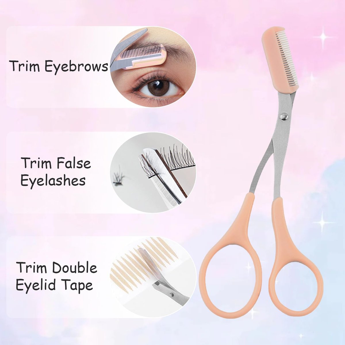 2Pcs Eyebrow Trimmer Scissors with Detachable Comb Head - Safe Eyebrow Trimming Tool for Men & Women, Stainless Steel, Easy to Operate for Beginners - Mint Green & Peach Pink - görsel 5