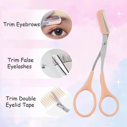 2Pcs Eyebrow Trimmer Scissors with Detachable Comb Head - Safe Eyebrow Trimming Tool for Men & Women, Stainless Steel, Easy to Operate for Beginners - Mint Green & Peach Pink