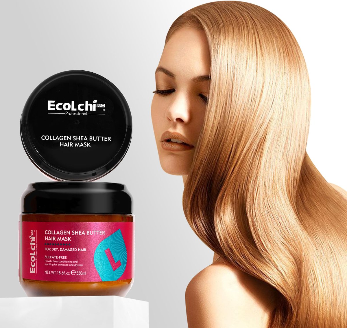 ECOLCHIPRO Collagen Shea Butter Hair Mask - Deep Repair Conditioning Treatment for Dry and Damaged Hair, All Hair Types, 18.6 oz (550ml) Avelisse