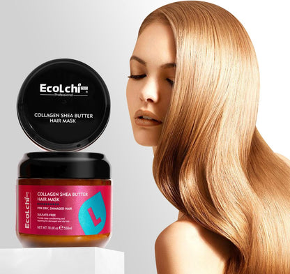 ECOLCHIPRO Collagen Shea Butter Hair Mask - Deep Repair Conditioning Treatment for Dry and Damaged Hair, All Hair Types, 18.6 oz (550ml) Avelisse