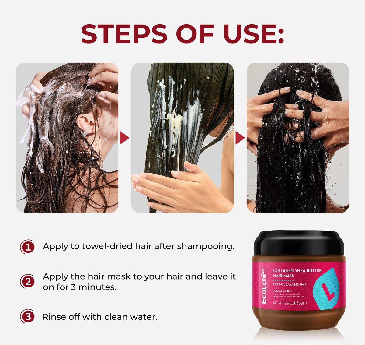 ECOLCHIPRO Collagen Shea Butter Hair Mask - Deep Repair Conditioning Treatment for Dry and Damaged Hair, All Hair Types, 18.6 oz (550ml) Avelisse