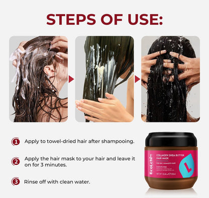 ECOLCHIPRO Collagen Shea Butter Hair Mask - Deep Repair Conditioning Treatment for Dry and Damaged Hair, All Hair Types, 18.6 oz (550ml) Avelisse