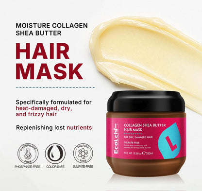 ECOLCHIPRO Collagen Shea Butter Hair Mask - Deep Repair Conditioning Treatment for Dry and Damaged Hair, All Hair Types, 18.6 oz (550ml) Avelisse
