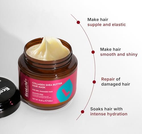 ECOLCHIPRO Collagen Shea Butter Hair Mask - Deep Repair Conditioning Treatment for Dry and Damaged Hair, All Hair Types, 18.6 oz (550ml) Avelisse