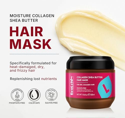 ECOLCHIPRO Collagen Shea Butter Hair Mask - Deep Repair Conditioning Treatment for Dry and Damaged Hair, All Hair Types, 18.6 oz (550ml) Avelisse