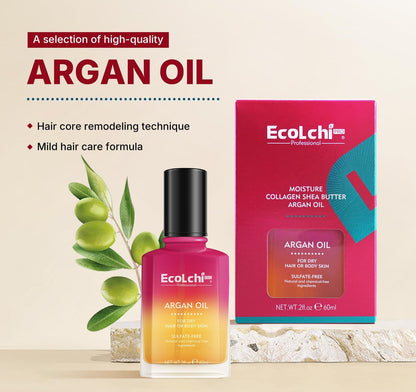 ECOLCHIPRO Argan Hair Oil Serum - Cold Pressed, Weightless Vitamin E Argan Oil Treatment for All Hair Types, Dry & Damaged Hair, Body & Skin, 60ml (2 Fl Oz) Avelisse
