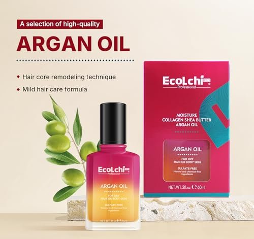 ECOLCHIPRO Argan Hair Oil Serum - Cold Pressed, Weightless Vitamin E Argan Oil Treatment for All Hair Types, Dry & Damaged Hair, Body & Skin, 60ml (2 Fl Oz) Avelisse
