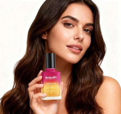 ECOLCHIPRO Argan Hair Oil Serum - Cold Pressed, Weightless Vitamin E Argan Oil Treatment for All Hair Types, Dry & Damaged Hair, Body & Skin, 60ml (2 Fl Oz) Avelisse