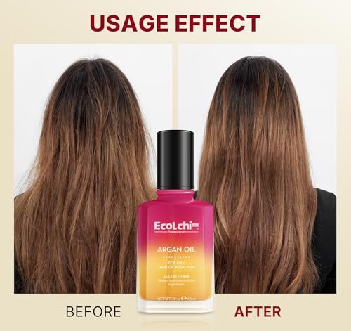 ECOLCHIPRO Argan Hair Oil Serum - Cold Pressed, Weightless Vitamin E Argan Oil Treatment for All Hair Types, Dry & Damaged Hair, Body & Skin, 60ml (2 Fl Oz) Avelisse