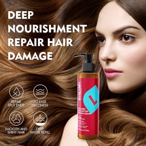 ECOLCHIPRO Collagen Shea Butter Leave-In Hair Mask Cream – Deep Conditioning Treatment for Dry & Damaged Hair, 6.8 fl oz Avelisse