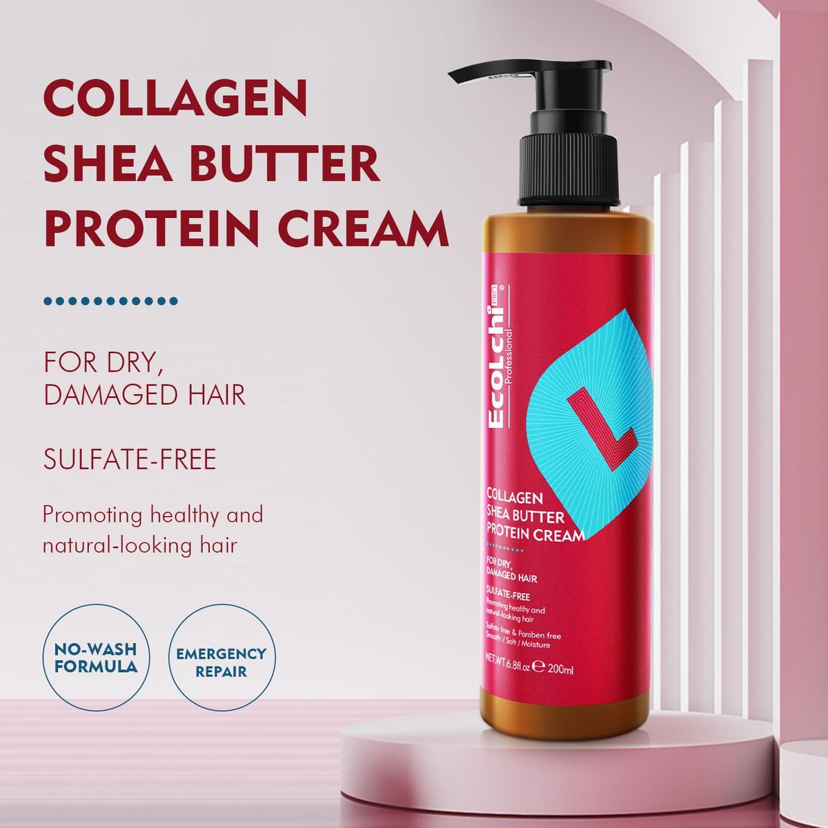 ECOLCHIPRO Collagen Shea Butter Leave-In Hair Mask Cream – Deep Conditioning Treatment for Dry & Damaged Hair, 6.8 fl oz Avelisse