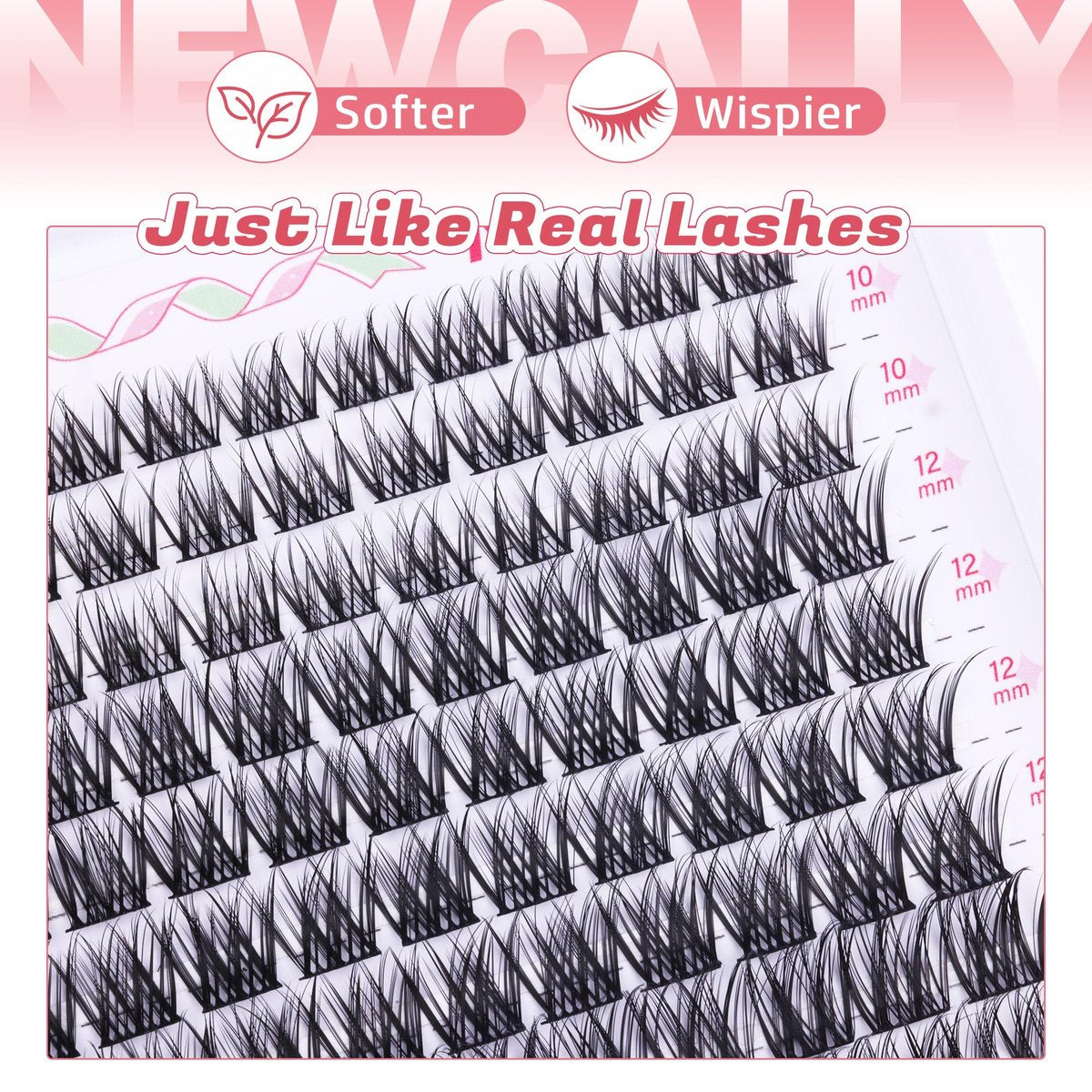 Wispy Lash Clusters Natural Look - DIY Faux Mink Eyelash Extensions C-Curly 10-16mm by Newcally - görsel 6