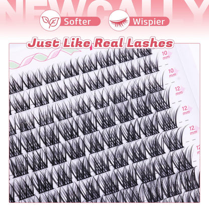 Wispy Lash Clusters Natural Look - DIY Faux Mink Eyelash Extensions C-Curly 10-16mm by Newcally