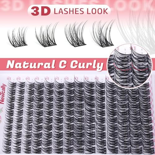 Wispy Lash Clusters Natural Look - DIY Faux Mink Eyelash Extensions C-Curly 10-16mm by Newcally - görsel 9