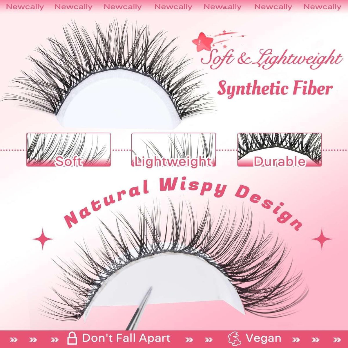 Wispy Lash Clusters Natural Look - DIY Faux Mink Eyelash Extensions C-Curly 10-16mm by Newcally - görsel 12