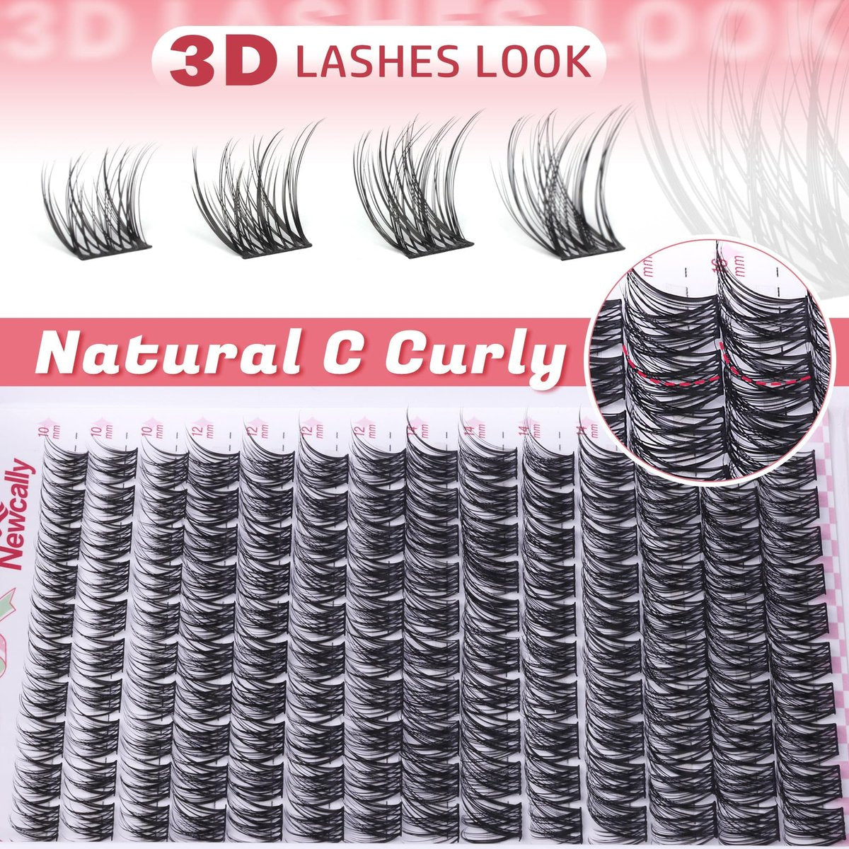 Wispy Lash Clusters Natural Look - DIY Faux Mink Eyelash Extensions C-Curly 10-16mm by Newcally - görsel 10