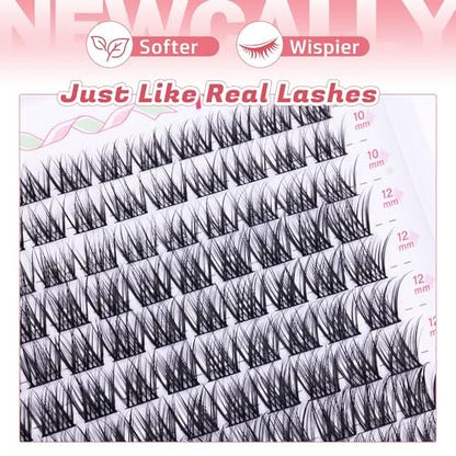 Wispy Lash Clusters Natural Look - DIY Faux Mink Eyelash Extensions C-Curly 10-16mm by Newcally