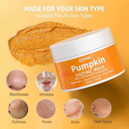 RIHAKO Pumpkin Enzyme Face Mask – Brightening & Exfoliating Facial Mask for Women, Dead Skin, Dullness, Dark Spots, Uneven Skin Tone, Large Pores (3.52 oz) Avelisse