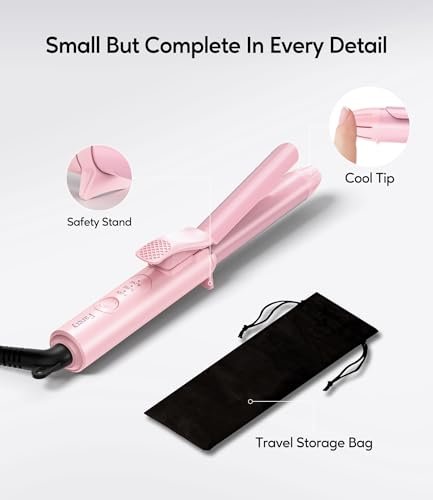 Travel Size Mini Curling Iron 3/4 Inch, Dual Voltage Ceramic Hair Curler for Short Hair with 3 Adjustable Temperatures, Auto-Off, Keratin & Argan Oil Infused, Pink Avelisse