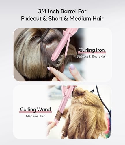 Travel Size Mini Curling Iron 3/4 Inch, Dual Voltage Ceramic Hair Curler for Short Hair with 3 Adjustable Temperatures, Auto-Off, Keratin & Argan Oil Infused, Pink Avelisse