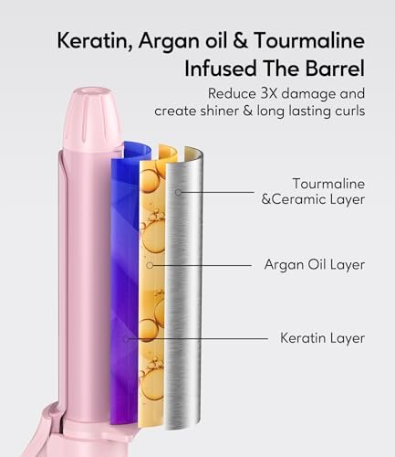 Travel Size Mini Curling Iron 3/4 Inch, Dual Voltage Ceramic Hair Curler for Short Hair with 3 Adjustable Temperatures, Auto-Off, Keratin & Argan Oil Infused, Pink Avelisse