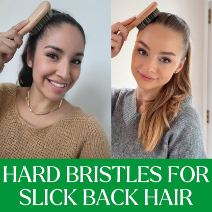 GranNaturals Hard Bristle Slick Back Hair Brush for Men & Women - Stiff Nylon Small Hairbrush for Smoothing, Waves, Beard, Fades, Locs, Dreads