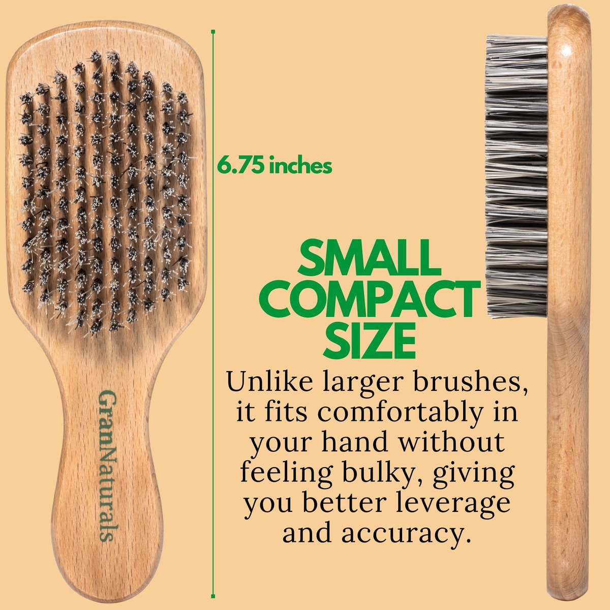 GranNaturals Hard Bristle Slick Back Hair Brush for Men & Women - Stiff Nylon Small Hairbrush for Smoothing, Waves, Beard, Fades, Locs, Dreads - görsel 9