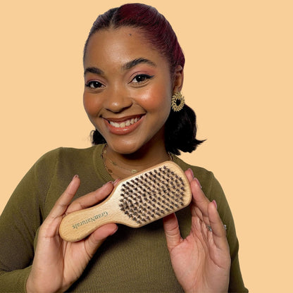 GranNaturals Hard Bristle Slick Back Hair Brush for Men & Women - Stiff Nylon Small Hairbrush for Smoothing, Waves, Beard, Fades, Locs, Dreads
