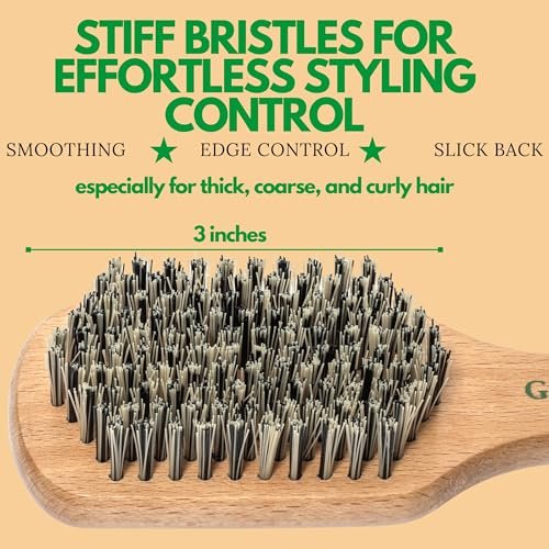 GranNaturals Hard Bristle Slick Back Hair Brush for Men & Women - Stiff Nylon Small Hairbrush for Smoothing, Waves, Beard, Fades, Locs, Dreads - görsel 8