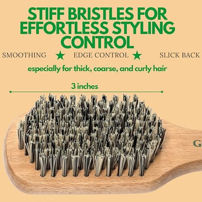 GranNaturals Hard Bristle Slick Back Hair Brush for Men & Women - Stiff Nylon Small Hairbrush for Smoothing, Waves, Beard, Fades, Locs, Dreads