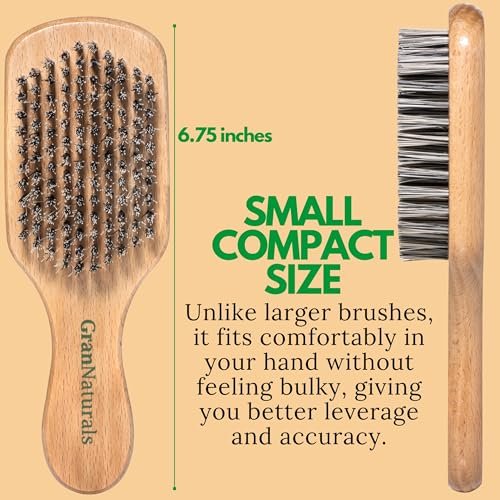 GranNaturals Hard Bristle Slick Back Hair Brush for Men & Women - Stiff Nylon Small Hairbrush for Smoothing, Waves, Beard, Fades, Locs, Dreads - görsel 10