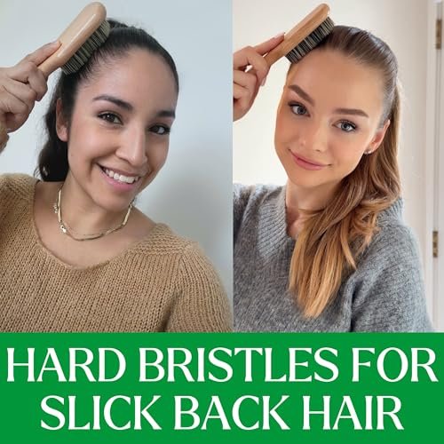 GranNaturals Hard Bristle Slick Back Hair Brush for Men & Women - Stiff Nylon Small Hairbrush for Smoothing, Waves, Beard, Fades, Locs, Dreads - görsel 6