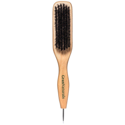 GranNaturals Smoothing & Styling Middle Part Boar Bristle Brush with Metal Rat Tail – For Sleek Ponytails, Buns, Teasing & Edge Control