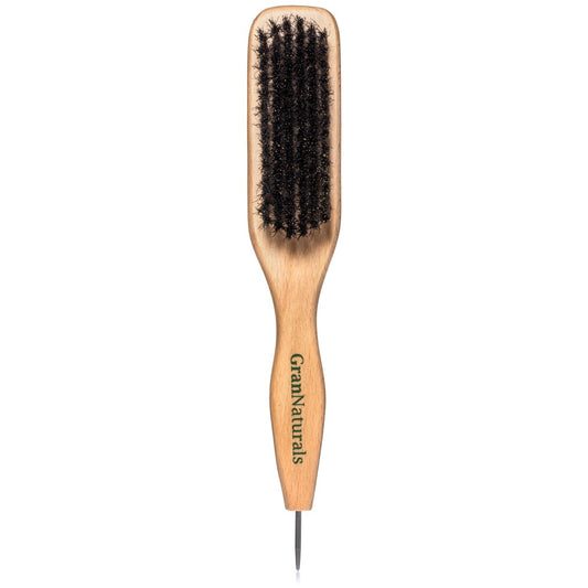GranNaturals Smoothing & Styling Middle Part Boar Bristle Brush with Metal Rat Tail – For Sleek Ponytails, Buns, Teasing & Edge Control