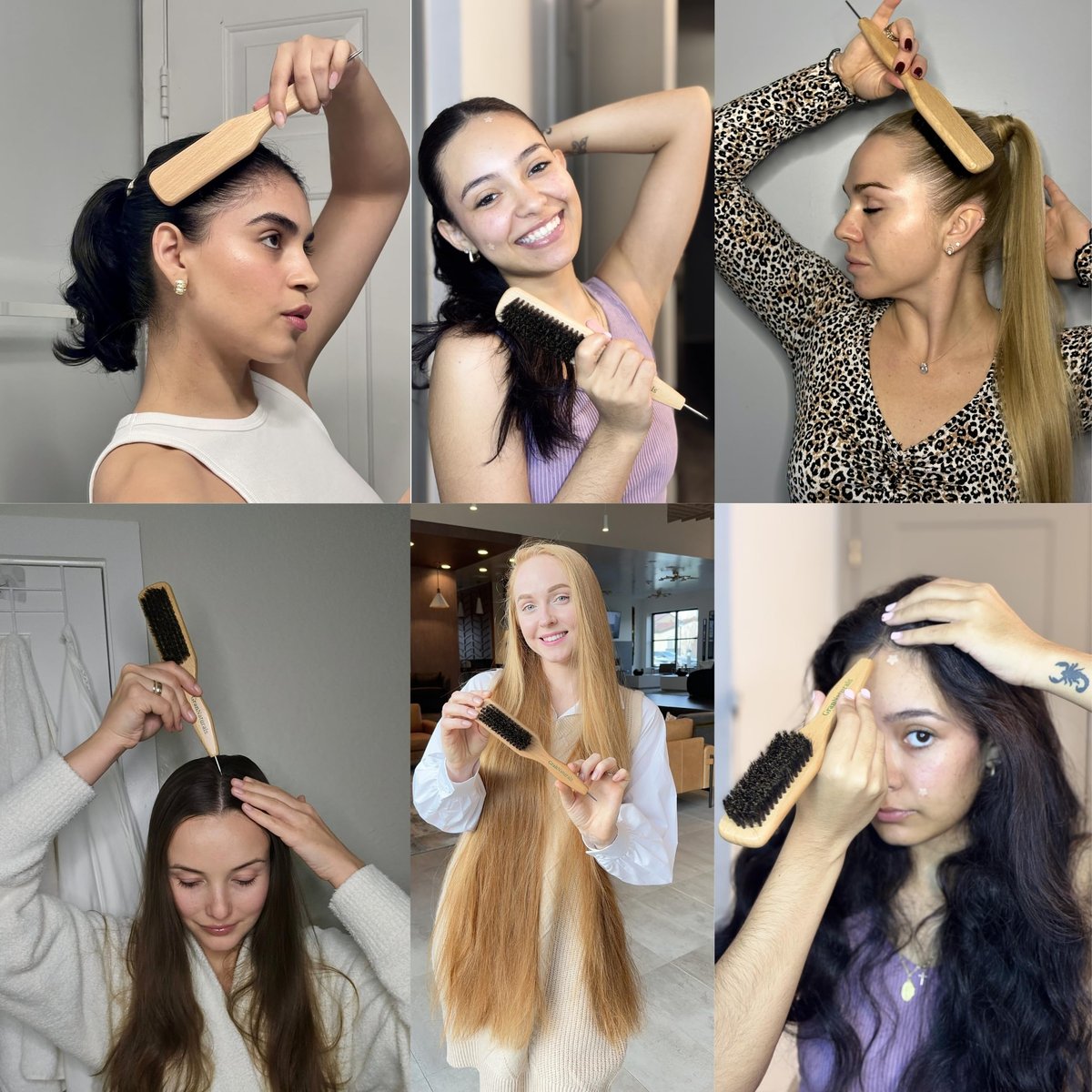 GranNaturals Smoothing & Styling Middle Part Boar Bristle Brush with Metal Rat Tail – For Sleek Ponytails, Buns, Teasing & Edge Control - görsel 15