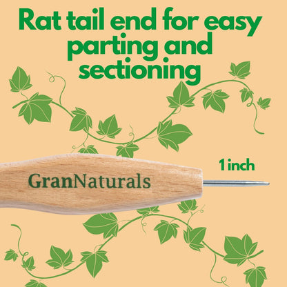 GranNaturals Smoothing & Styling Middle Part Boar Bristle Brush with Metal Rat Tail – For Sleek Ponytails, Buns, Teasing & Edge Control