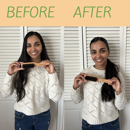 GranNaturals Smoothing & Styling Middle Part Boar Bristle Brush with Metal Rat Tail – For Sleek Ponytails, Buns, Teasing & Edge Control