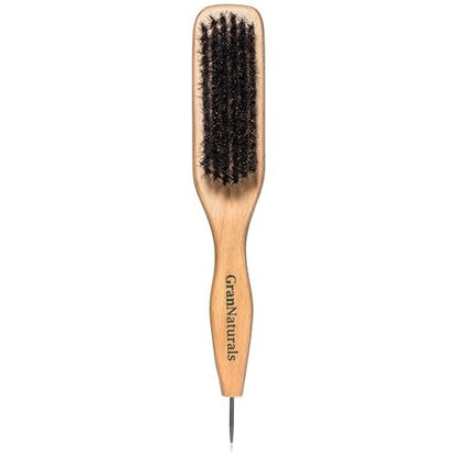 GranNaturals Smoothing & Styling Middle Part Boar Bristle Brush with Metal Rat Tail – For Sleek Ponytails, Buns, Teasing & Edge Control
