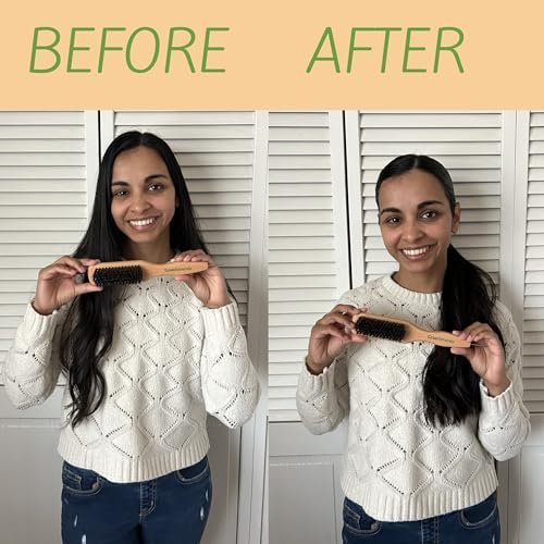 GranNaturals Smoothing & Styling Middle Part Boar Bristle Brush with Metal Rat Tail – For Sleek Ponytails, Buns, Teasing & Edge Control - görsel 12