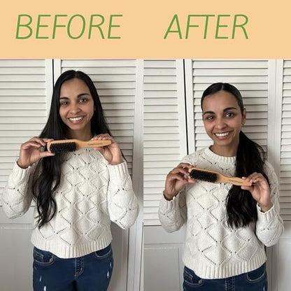 GranNaturals Smoothing & Styling Middle Part Boar Bristle Brush with Metal Rat Tail – For Sleek Ponytails, Buns, Teasing & Edge Control