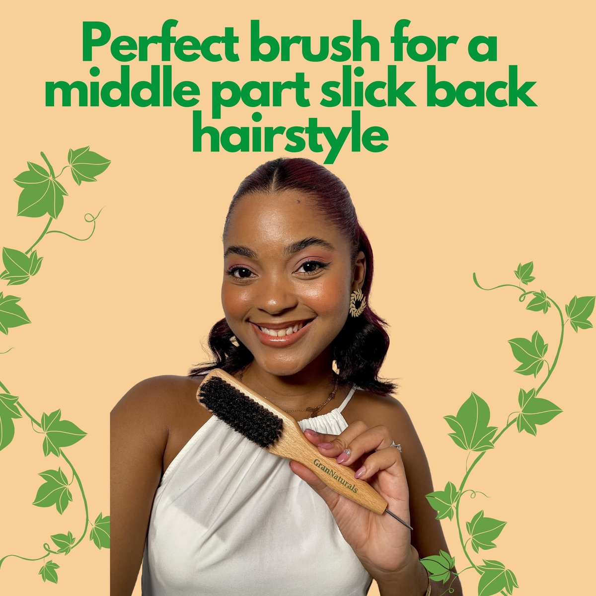 GranNaturals Smoothing & Styling Middle Part Boar Bristle Brush with Metal Rat Tail – For Sleek Ponytails, Buns, Teasing & Edge Control - görsel 9