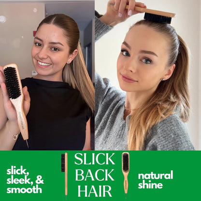 GranNaturals Smoothing & Styling Middle Part Boar Bristle Brush with Metal Rat Tail – For Sleek Ponytails, Buns, Teasing & Edge Control