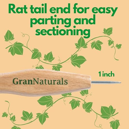 GranNaturals Smoothing & Styling Middle Part Boar Bristle Brush with Metal Rat Tail – For Sleek Ponytails, Buns, Teasing & Edge Control