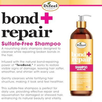 Difeel Bond & Repair Sulfate Free Shampoo - 33.8 oz Restorative Shampoo for Natural Hair