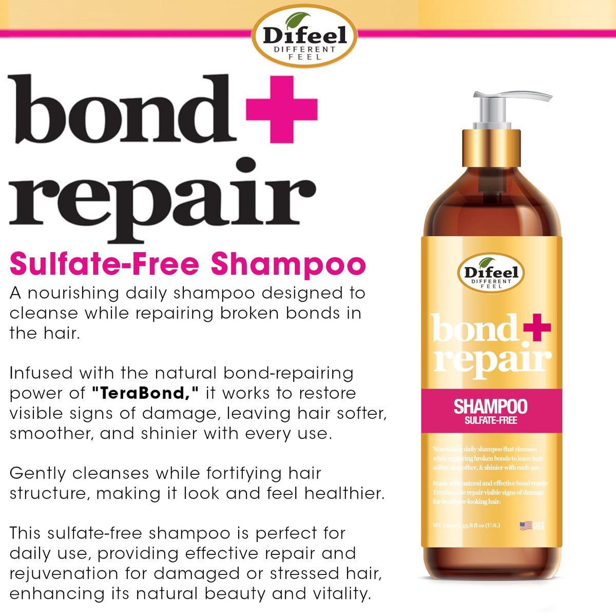 Difeel Bond & Repair Sulfate Free Shampoo - 33.8 oz Restorative Shampoo for Natural Hair - görsel 5
