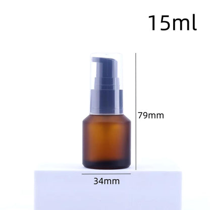 WinldMonmo 15 ML Empty Brown Refillable Glass Lotion Pump Bottle - Cosmetic Sample Container with Black Plastic Pump Head for Creams, Serums, Travel