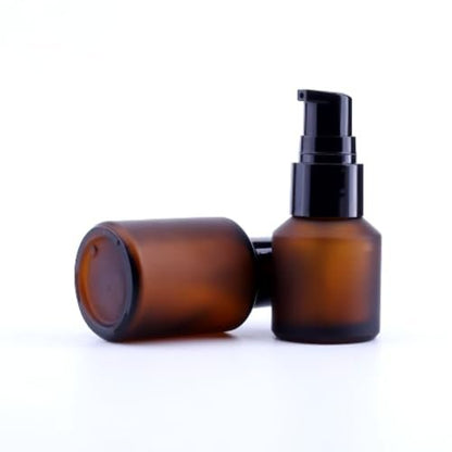 WinldMonmo 15 ML Empty Brown Refillable Glass Lotion Pump Bottle - Cosmetic Sample Container with Black Plastic Pump Head for Creams, Serums, Travel